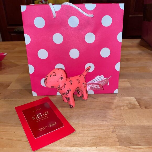 VS PINK tiny mini dog hot pink monogram emblems print + FREE reward, gift bag - Picture 1 of 7